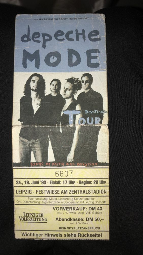 Eintrittskarte für ein Depeche Mode Konzert in Leipzig, 1993