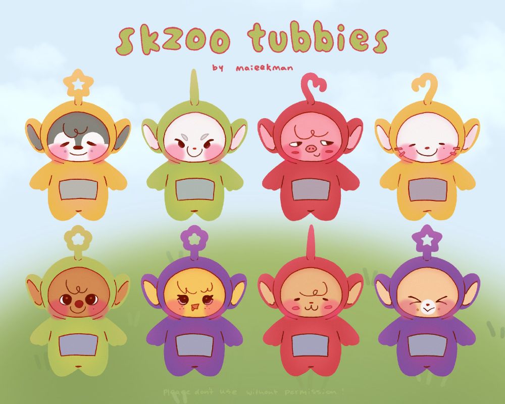 stray kids skzoos drawn as teletubbies