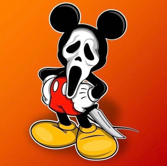 A picture of Mickey Mouse with Ghostface from the Scram movie series