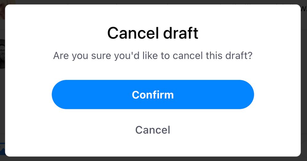 Image is a screenshot of the popup show to users when they wish to cancel a skeet. The options are to confirm or cancel.