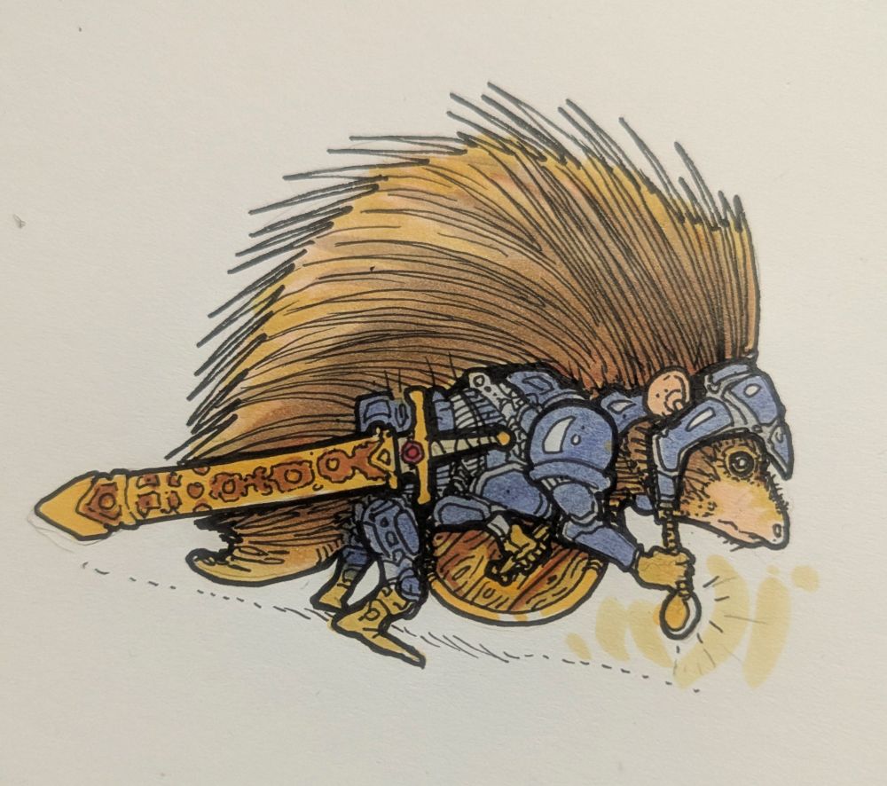 ink and copics - profile shot of a porcupine holy knight