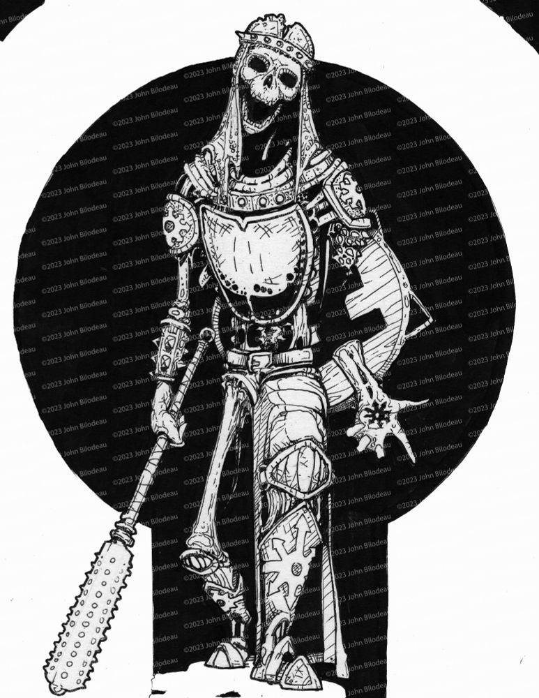 ink drawing of a skeleton warrior 