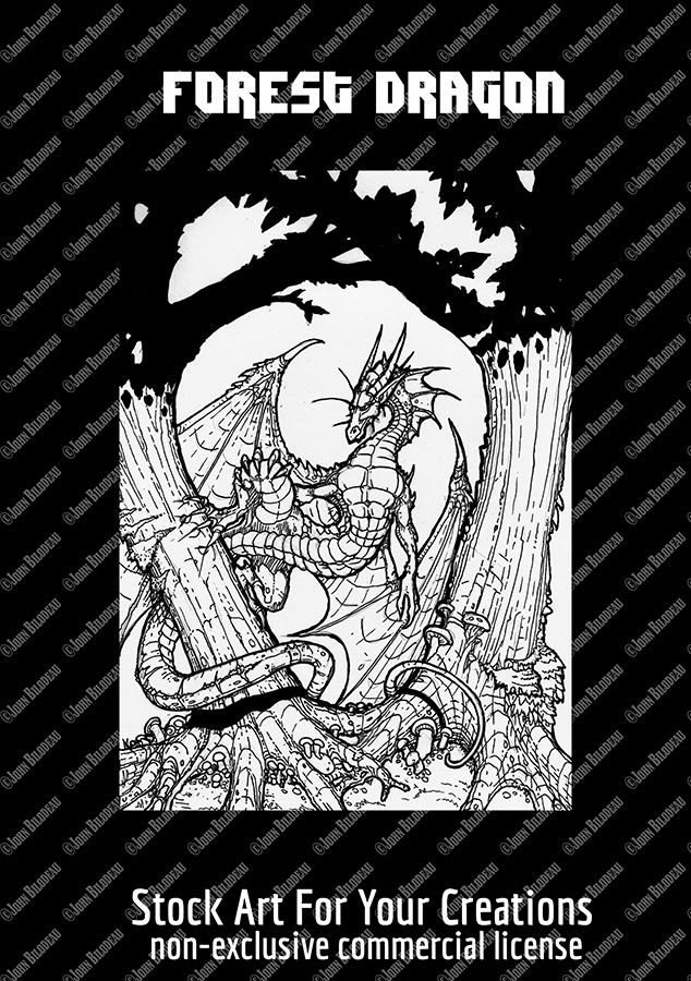an ink drawing of a young forest dragon 