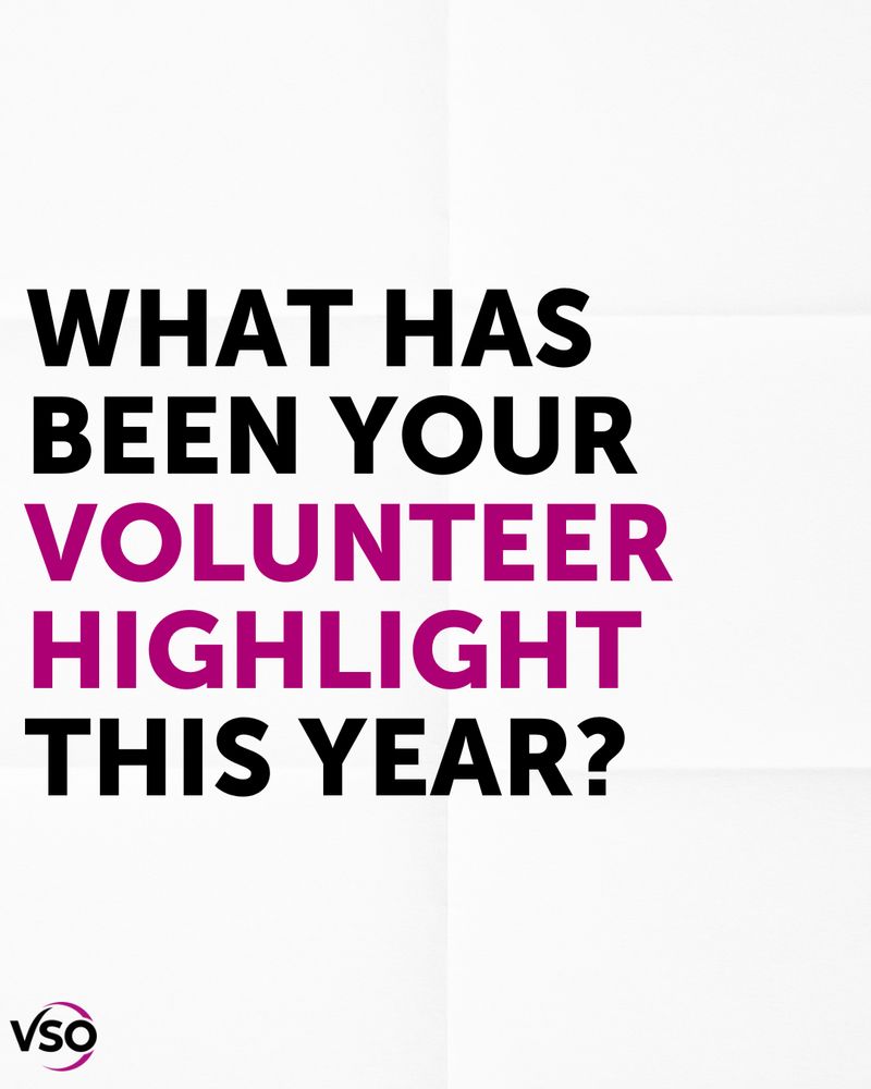 A white background with black and pink text reads: What has been your volunteer highlight this year?

The VSO logo appears in the bottom left corner.