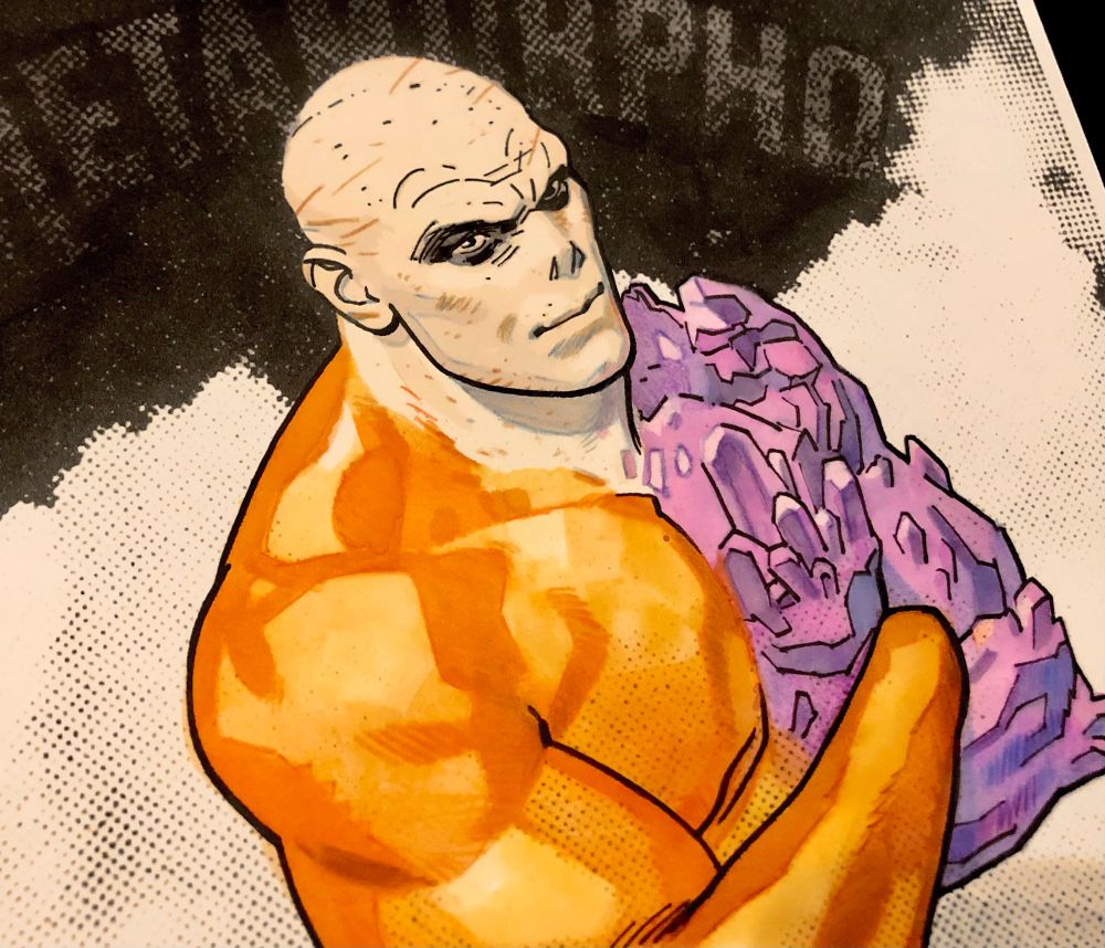 DC Comics' Metamorpho, drawn by Doc Shaner. Pencil and ink on paper. Detail.