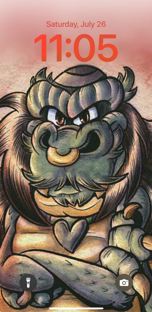 Lock Screen with a watercolor piece of my fursonie pulling the “commentator crossed-arms” pose