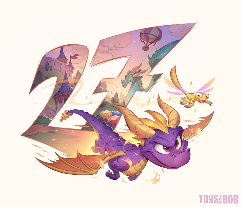 Artwork celebrating the Spyro series' 27th anniversary from Toys for Bob.