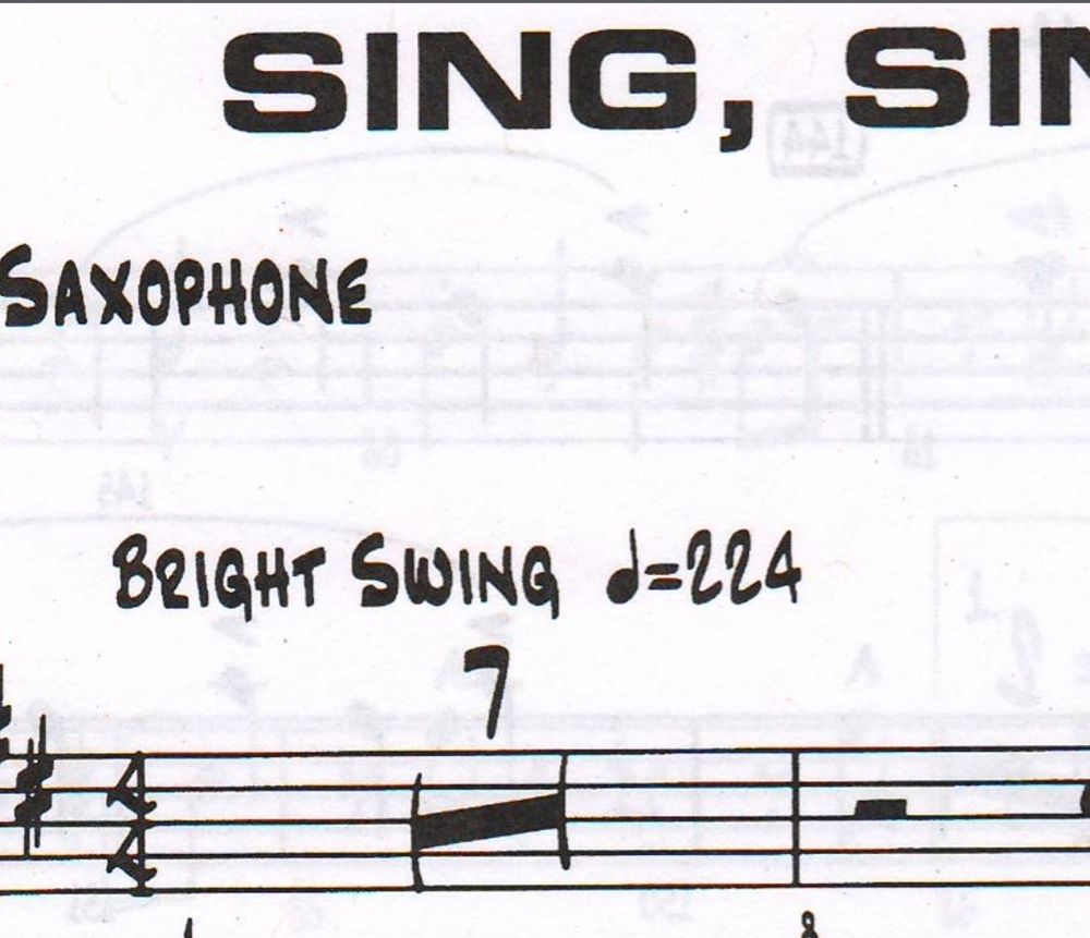 A zoomed in section of a Real Book (book of jazz standards) showing all the info a drummer gets (it's not much)