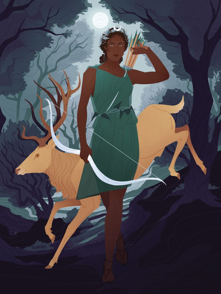 Art by flaroh illustration. Artemis with the golden hind 