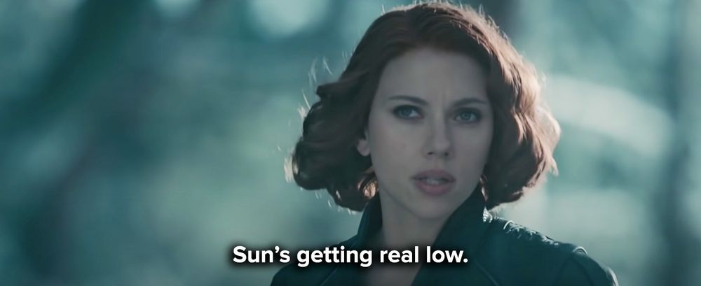 Black Widow saying “sun’s getting real low” to calm the hulk down 