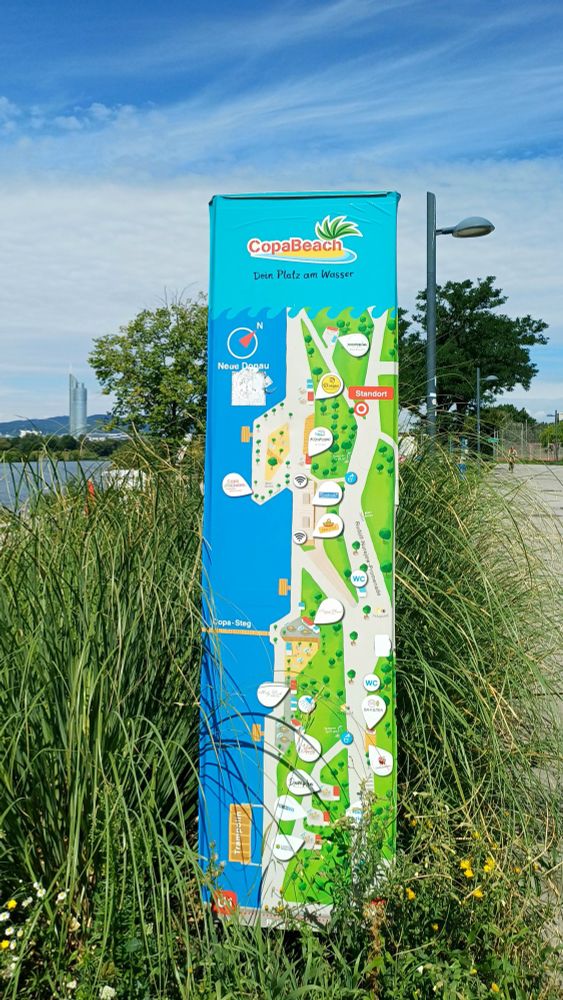 Signpost with Map of CopaBeach, Vienna, Austria