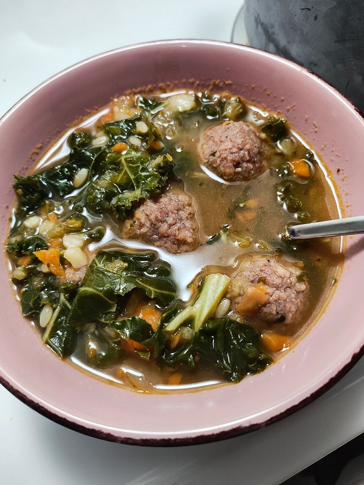 bowl of vegan italian wedding soup
