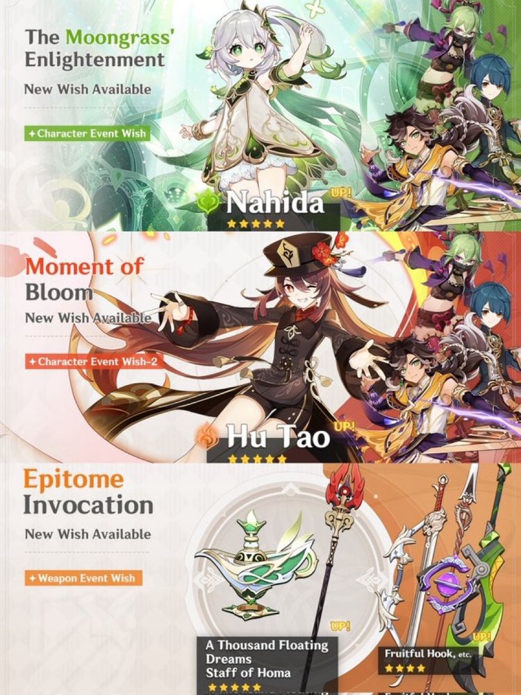 Genshin 5.2 character banner of hu Tao and nahida 