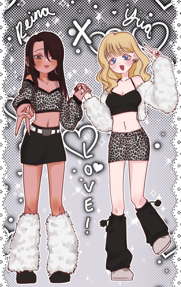 Reina and Yua from Gal x Gal Yuri. They're holding hands and making peace signs