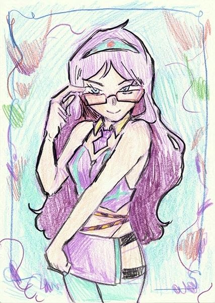 Midori in her newer lingerie outfit, adjusting her glasses!