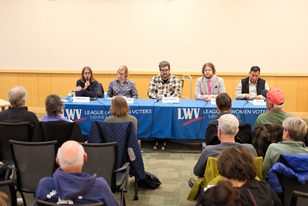 Candidates in Minneapolis Parks Districts 4 & 6 answer questions at the League of Women Voters Parks & Recreation Board Forum.