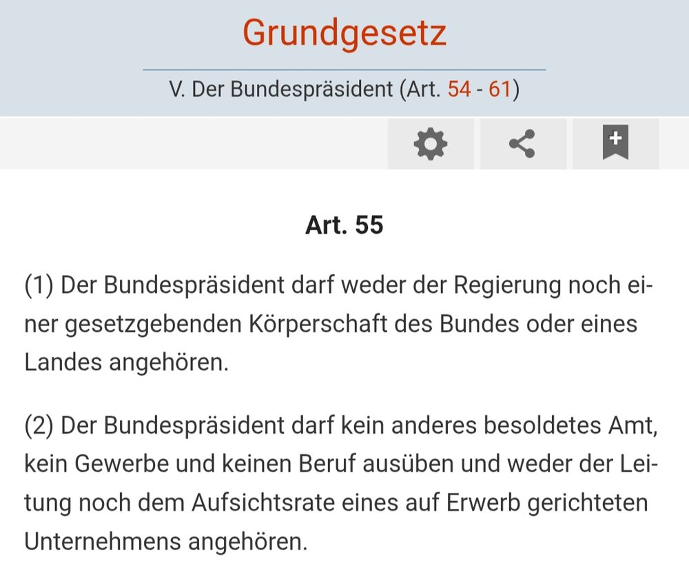 Das Bild zeigt den Text von Art. 55 GG