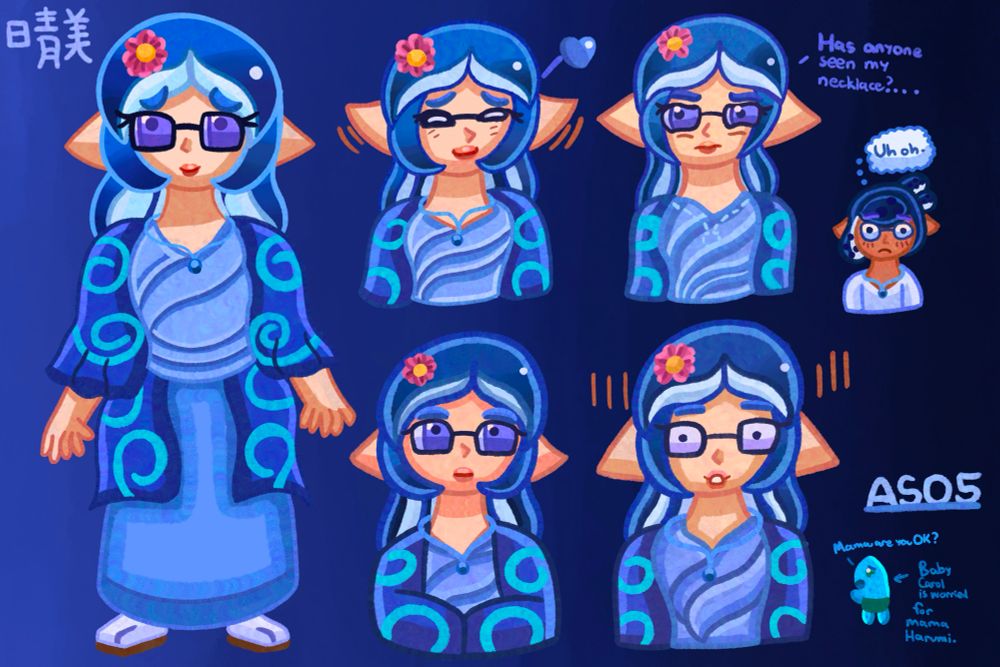 Harumi’s Updated Reference Sheet.

Basically, I had to fix up her four expressions with the help of some folks on Discord, so I’m gonna list the expressions here:

Harumi expresses joy by waving her ears up.

Harumi gets pensive when Hakusho who is her husband, steals her necklace who she later forgives even if he thinks her necklace is really pretty.

Harumi expresses neutrally whenever she feels satisfied to her husband’s needs or being a wholesome mom to her baby Kyaro.

And finally, Harumi expresses shock when she realizes she forgot to feed her little Kyaro past snack time.