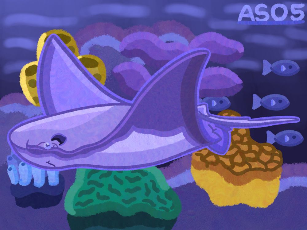 A Cownose Ray gracefully swims in a coral reef, somewhere in the Caribbean where they gather in groups, all while enjoying their life in the beautiful coral reefs.

(Originally drawn in May 2024, redrawn for April 2025) 