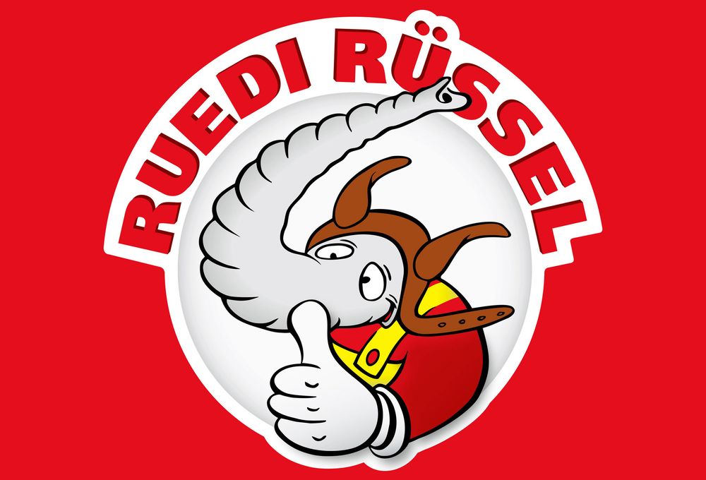 Logo der Kette Ruedi Rüssel zeigt Elefanten mit Fliegermütze er gibt Daumen hoch