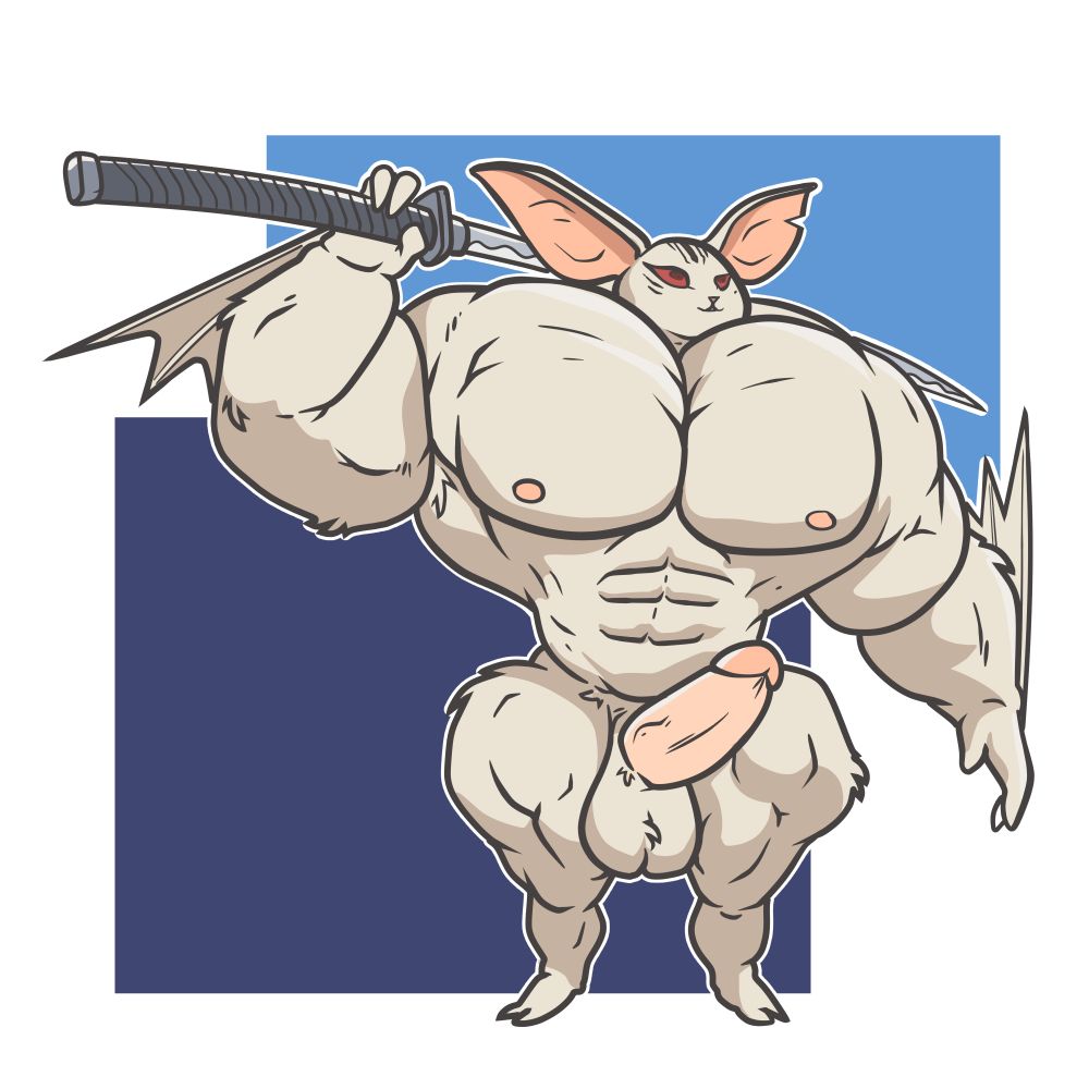 Heismay from Metaphor ReFanfazio but muscular and naked, wielding a great katana 