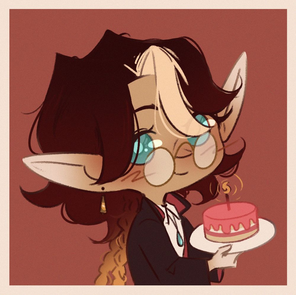 Chibi drawing of Casper holding a cake