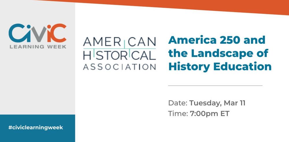 AHA Civic Learning Week panel discussion with link to join Tues 3/11 at 7 pm EST. REGISTER: bit.ly/AHACLW25