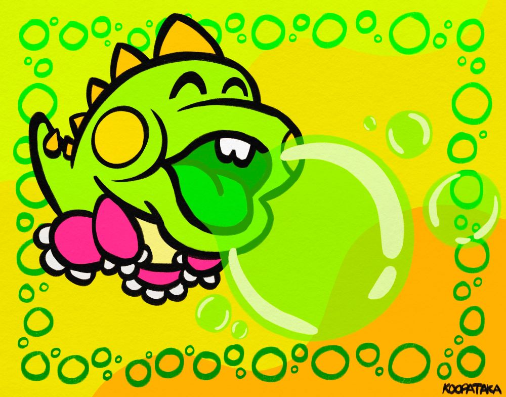 Fan art of Bubblun blowing a few bubbles.