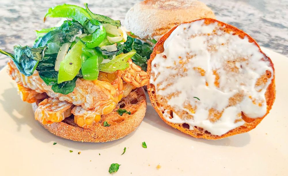 Simple Tempeh and Veggie Breakfast Sandwich