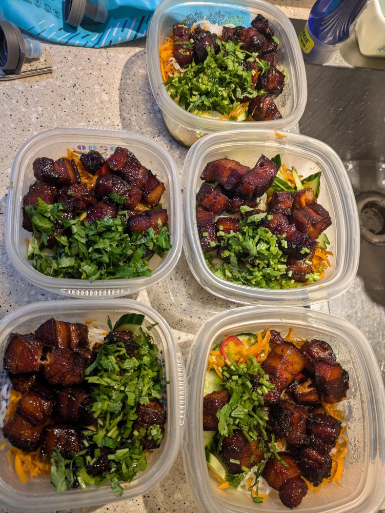 Lunch! smoked pork belly with Vietnamese rice noodle salad