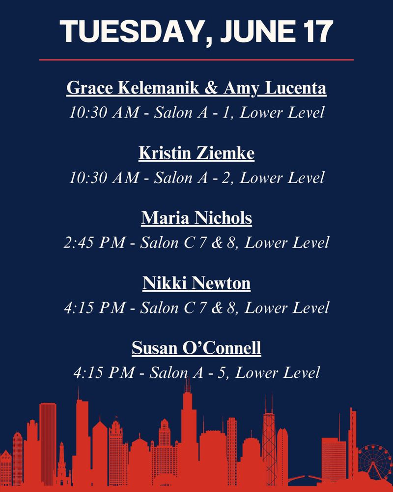 red graphic of Chicago Skyline and schedule of five sessions at NCTE-NCTM joint math and literacy conference