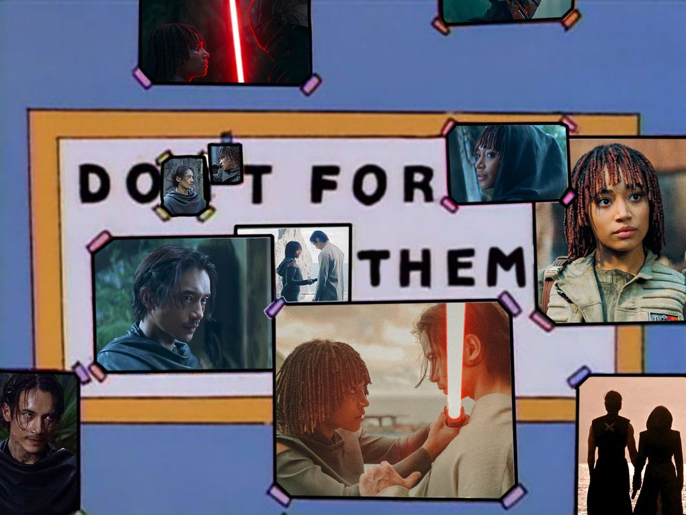 screencap of "do it for her" board from the Simpsons rearranged with pictures of Osha and Qimir from The Acolyte, modified to say "do it for them"