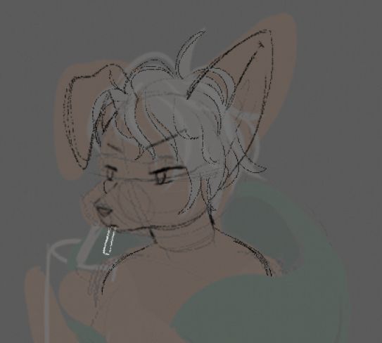 Messy sketch of a canine furry looking annoyed-tired and sipping at a coffee through a straw
