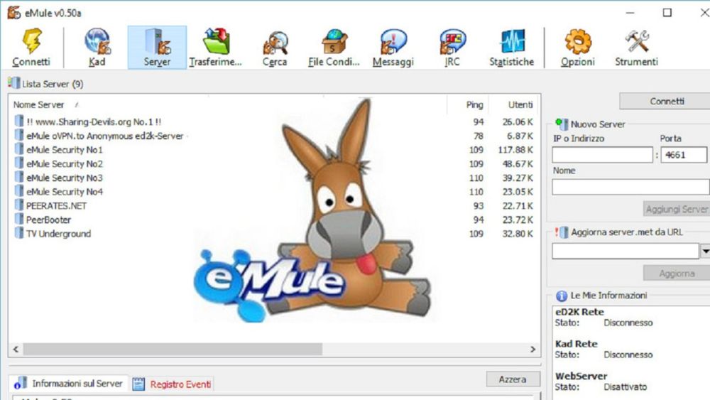 Screenshot of eMule, a P2P program for downloading things