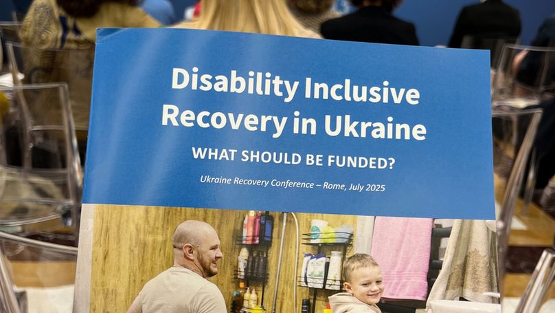 Part of a leaflet that reads 'Disability Inclusive recovery in Ukraine'