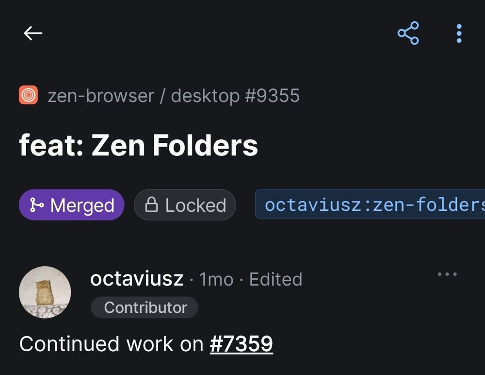 A screenshot of GitHub Pull Request #9355 in Zen Browser repository. Status: merged, locked.