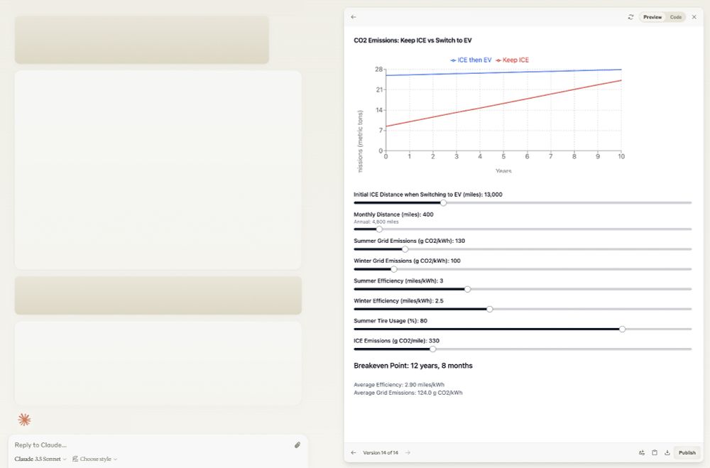 Screenshot of Claude's splitscreen UI showing a chat on the left side and a live preview of the generated web app on the right side.