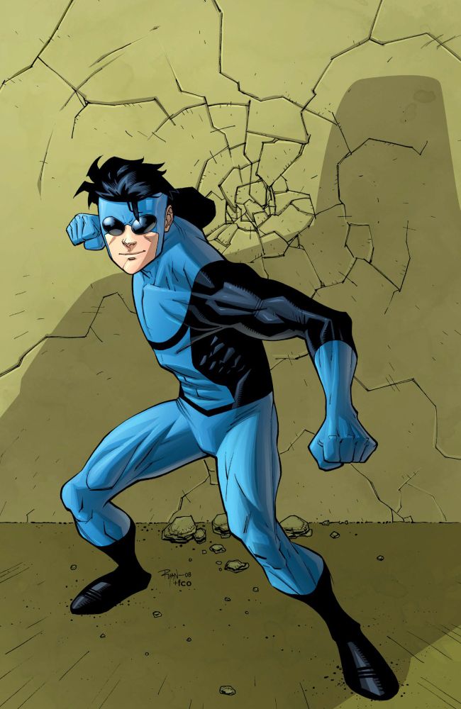 Illustration of Invincible in his black & blue suit by Ryan Ottley