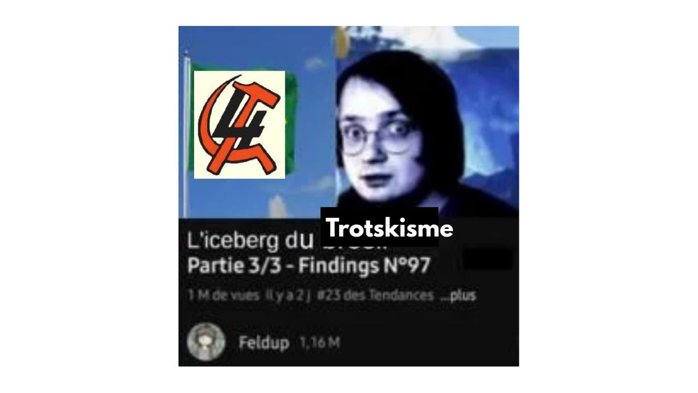 Le meme "l'iceberg du Brésil" mais à la place du drapeau du Brésil il y a le logo de la 4ème internationale, et le mot "Brésil" a été remplacé par le mot "trotskisme"