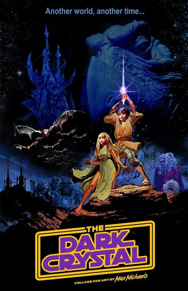 Fan art poster showing characters from the film The Dark Crystal emulating a classic Star Wars promotional poster from 1977.