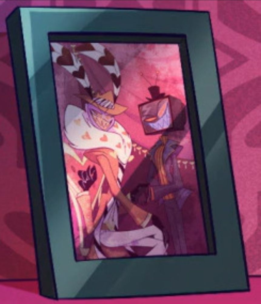 Portrait showing Valentino and CRT Vox shaking hands and grinning evilly