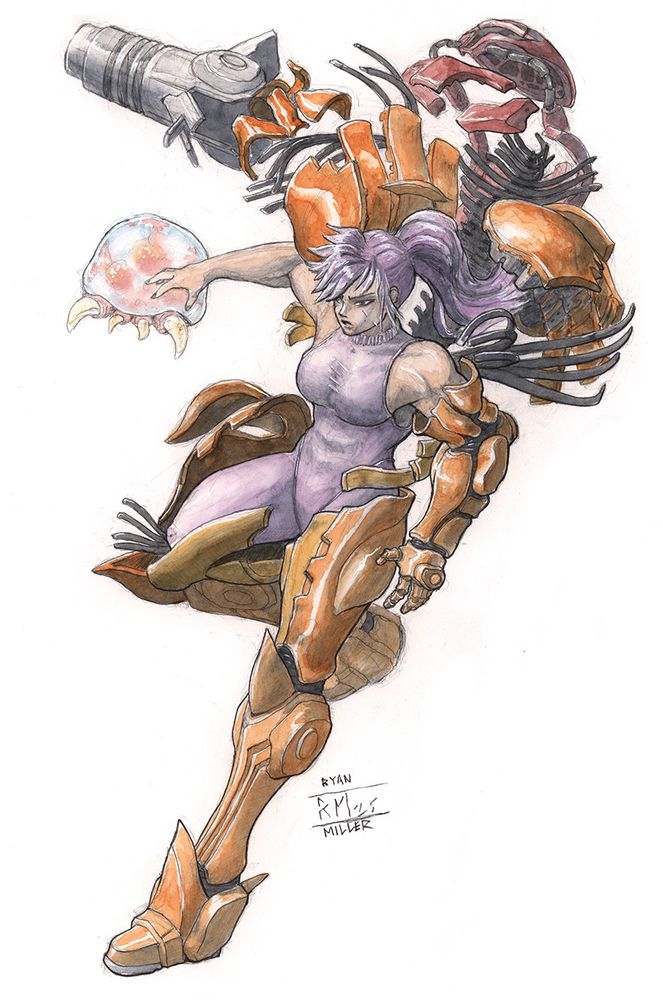 Samus Aran watercolor painting