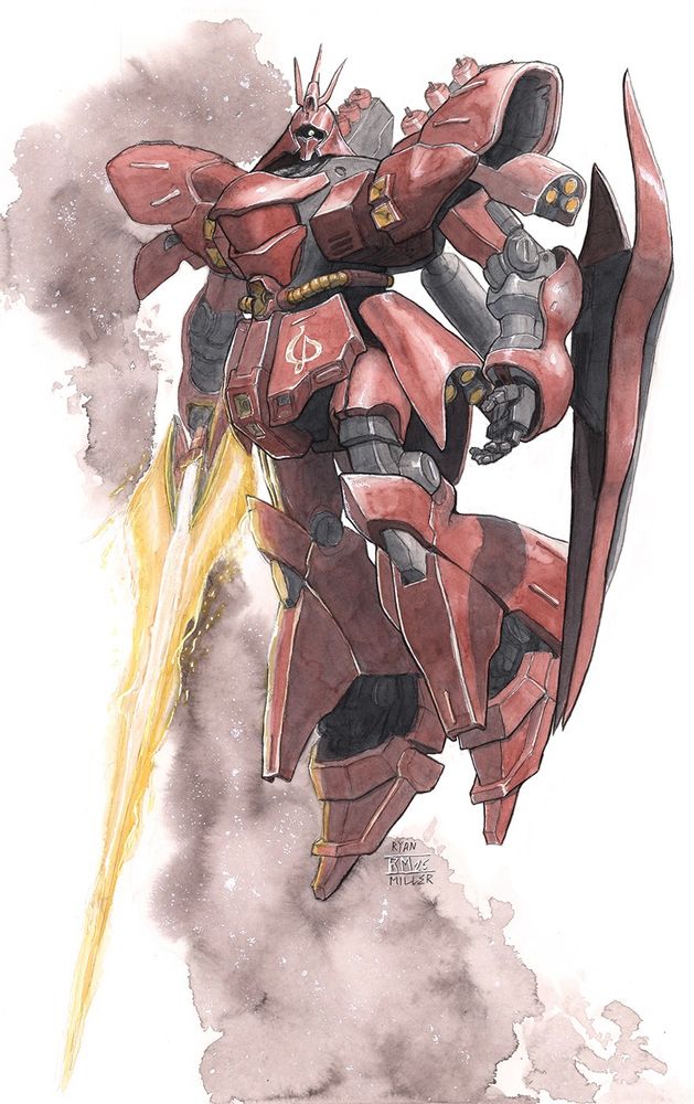 Mobile suit Gundam sazabi watercolor painting 