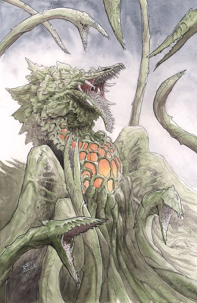 Godzilla Biollante watercolor painting 