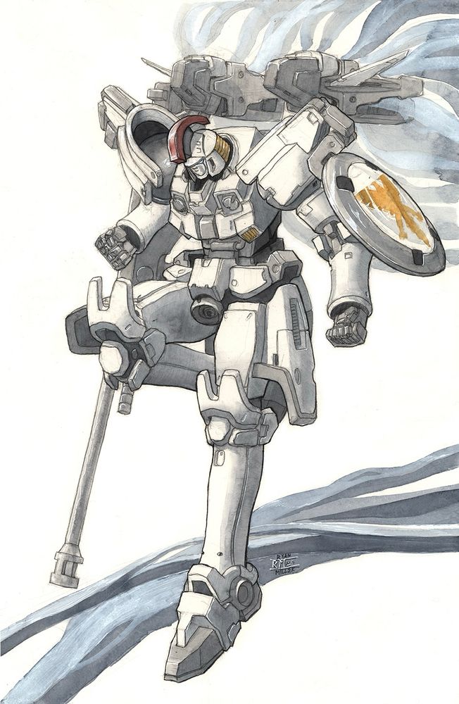 Mobile suit Gundam wing Tallgeese watercolor painting 