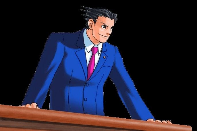 phoenix wright looking kind of smug with his hands on the desk. I actually dont remember the context of this sprite