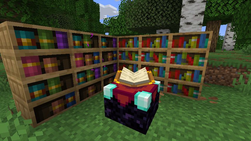 Purple particles coming off of the chiseled bookshelf
