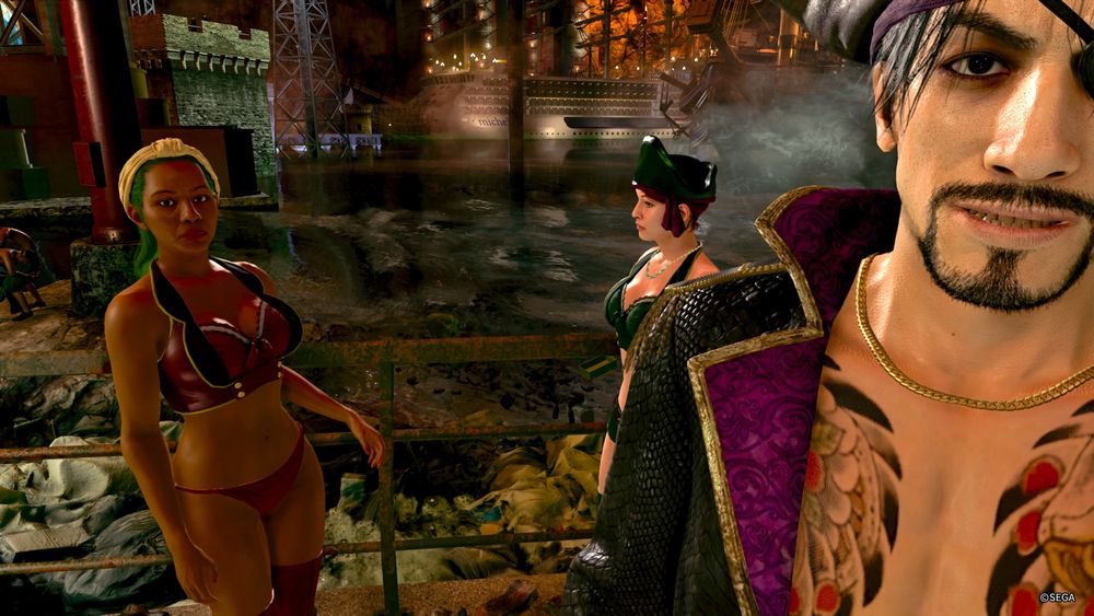 Selfie with the scantily-clad female-presenting & pirate-presenting denizens of Madlantis