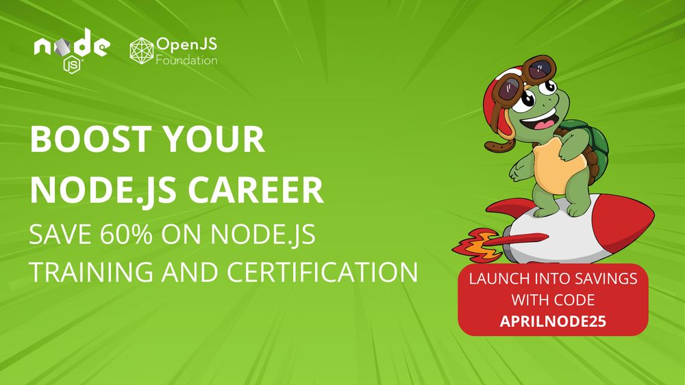 Rocket Turtle grants you 60% off Node.js training and certification.