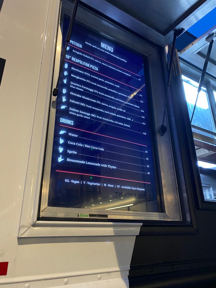 Pizza menu with signs 